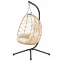 Chaise de jardin, avec coussin, rembourré, en métal et résine tressée, coloris beige, 198 x 110 x 95 cm, pour la terrasse ou le jardin