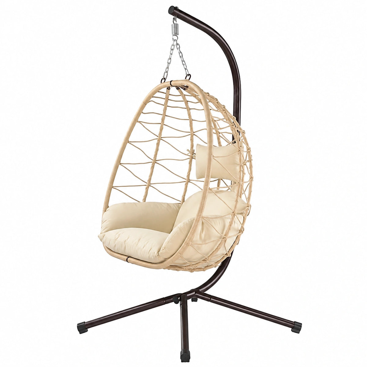 Chaise de jardin, avec coussin, rembourré, en métal et résine tressée, coloris beige, 198 x 110 x 95 cm, pour la terrasse ou le jardin