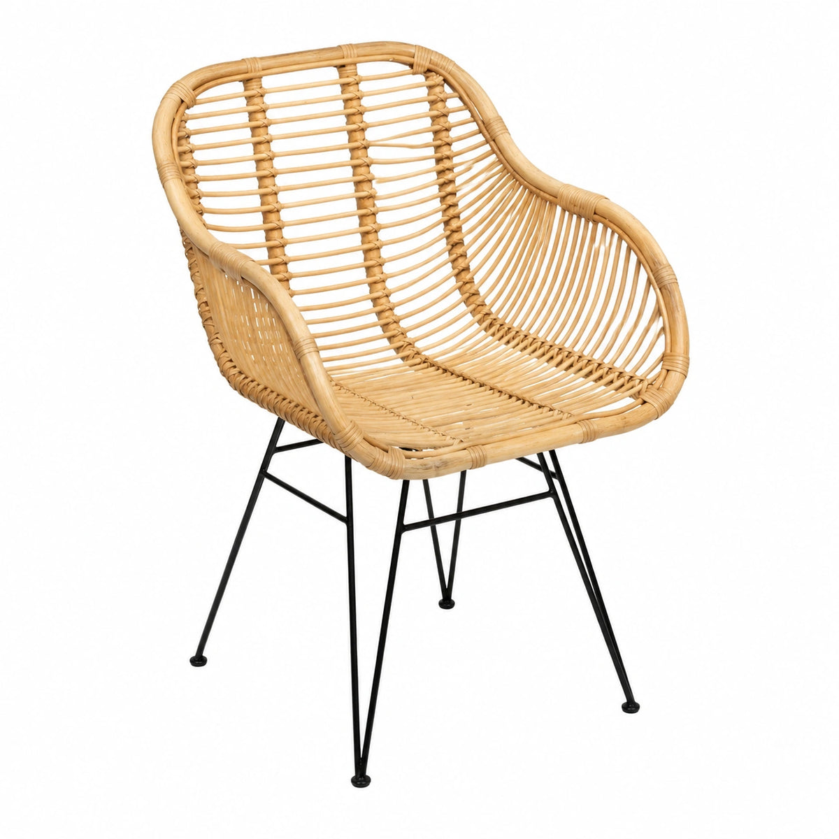 Fauteuil, en acier et résine tressée, coloris noir, pour le salon ou la chambre