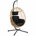 Fauteuil, avec coussin, en résine tressée, coloris noir, pour le salon ou la chambre