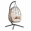 Balancelle de jardin, avec coussin, réglable, en résine tressée, coloris beige, pour la terrasse ou le jardin