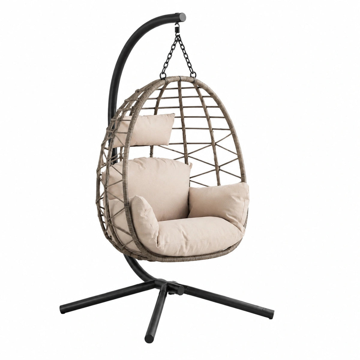 Balancelle de jardin, avec coussin, réglable, en résine tressée, coloris beige, pour la terrasse ou le jardin